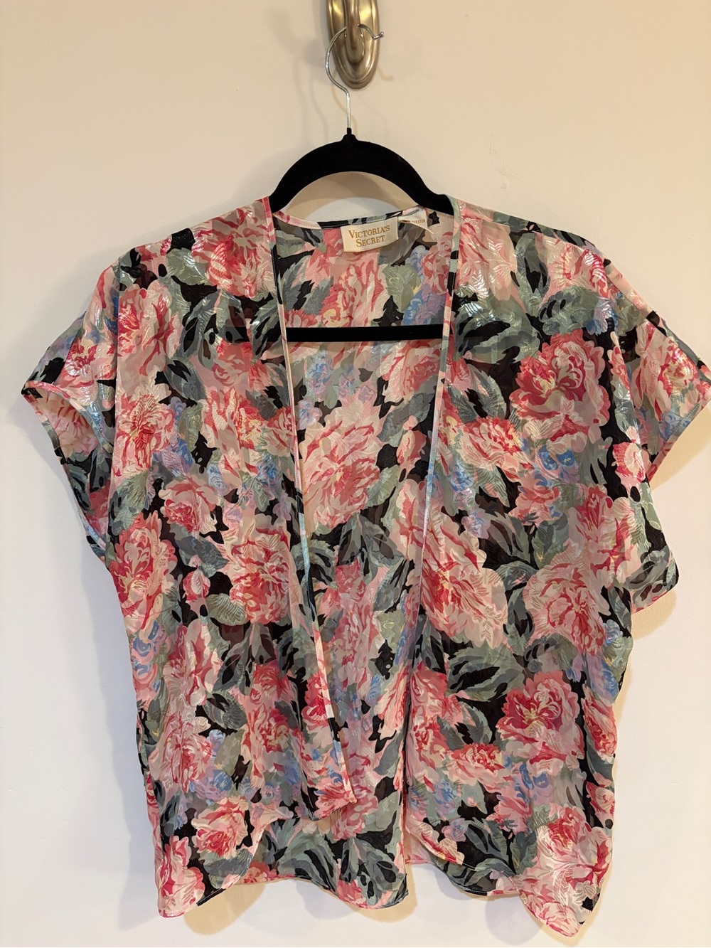 Vintage 90s Victoria's Secret Pink Floral Open-Front Women's Top